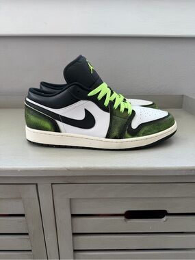 Jordan 1 Low Top Sneakers - Men’s Size 13 - White, Black & Neon Green